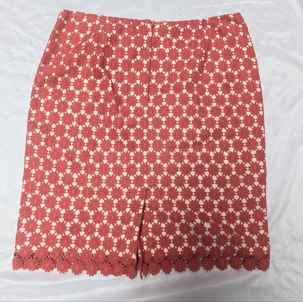 Talbots‎ Salmon Pink Daisy Floral Crochet Overlay Skirt Spring Easter Church